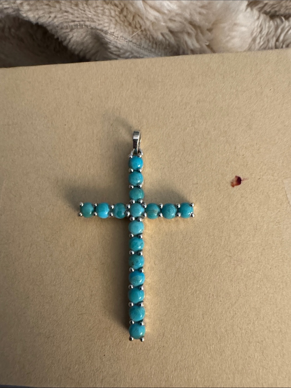 Kingman Turquoise Bead Cross Pendant - Blue 925 Sterling Silver